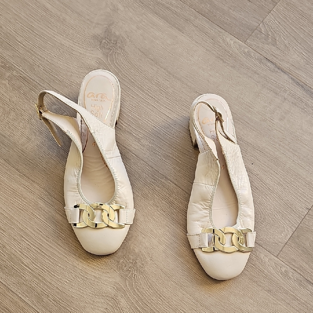 Ara Leather Elegant Cream Slingback Heels Women's Size 6.5 UK 4